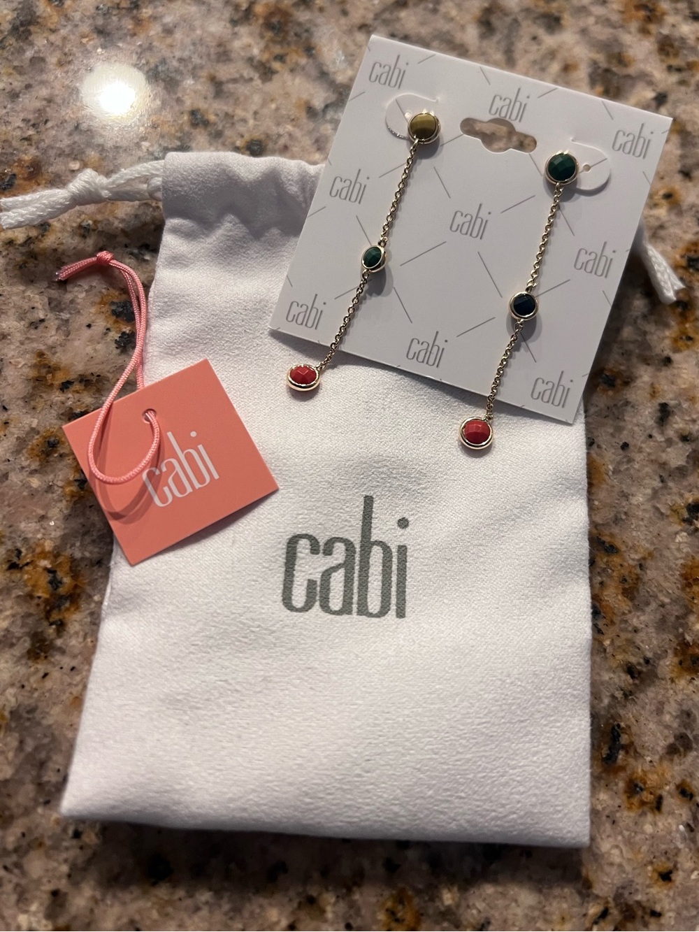 cabi Gold-Tone Drop Earrings with Red, Green and Blue Stones
